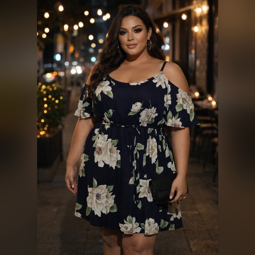Forever 21 Navy Floral Cold-Shoulder Mini Dress